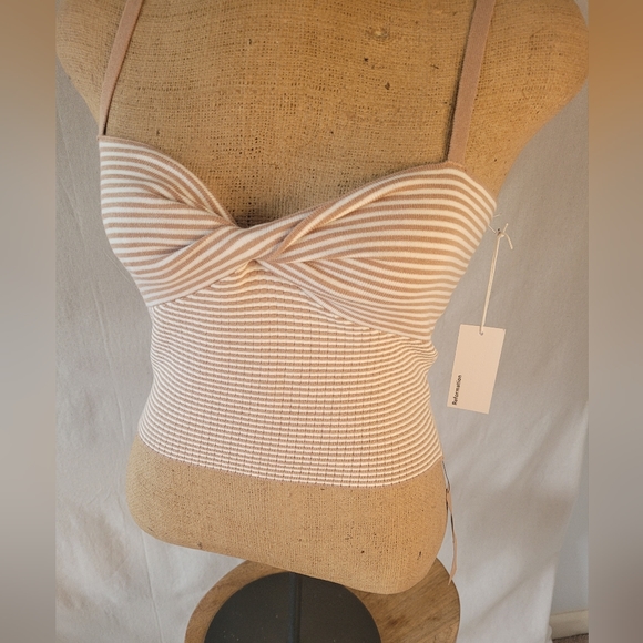 Reformation Lorenzo Striped Cami Top Tan and Cream Color Nwt - Picture 6 of 7